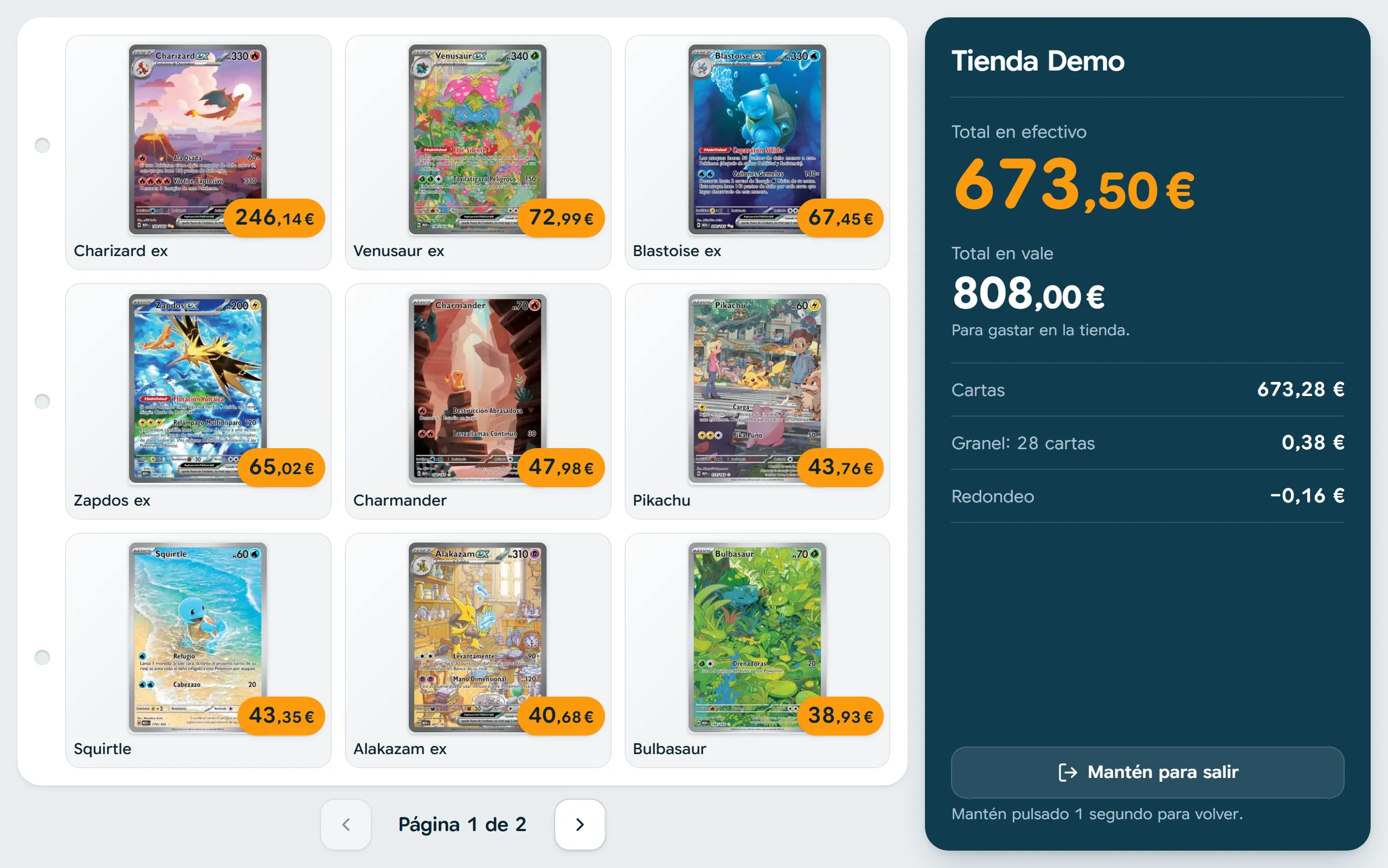 Vista del cliente: sus cartas en páginas de carpeta y la oferta total